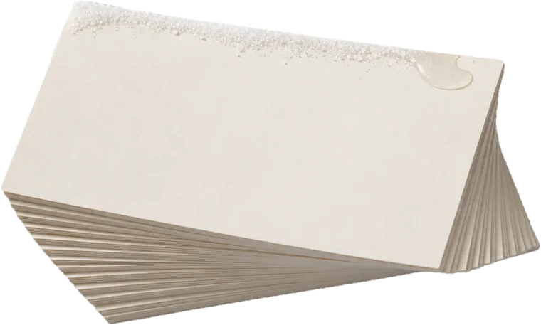 Pilha de fichas de papel em branco com geada derretendo na borda — imagem ilustrativa gerada por computador