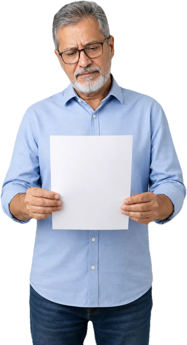 Professor de óculos conferindo uma folha de contracheque — imagem ilustrativa gerada por computador